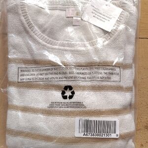 Belle by Kim Gravel White and Tan Striped Sweater